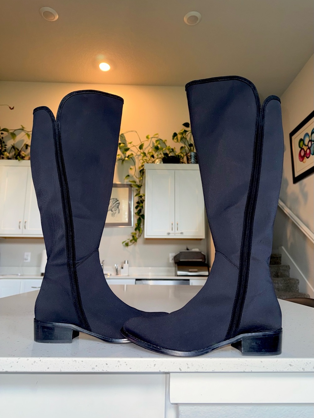 Donald J. Pliner Black Textile and Nylon Knee-High Stretch Boots